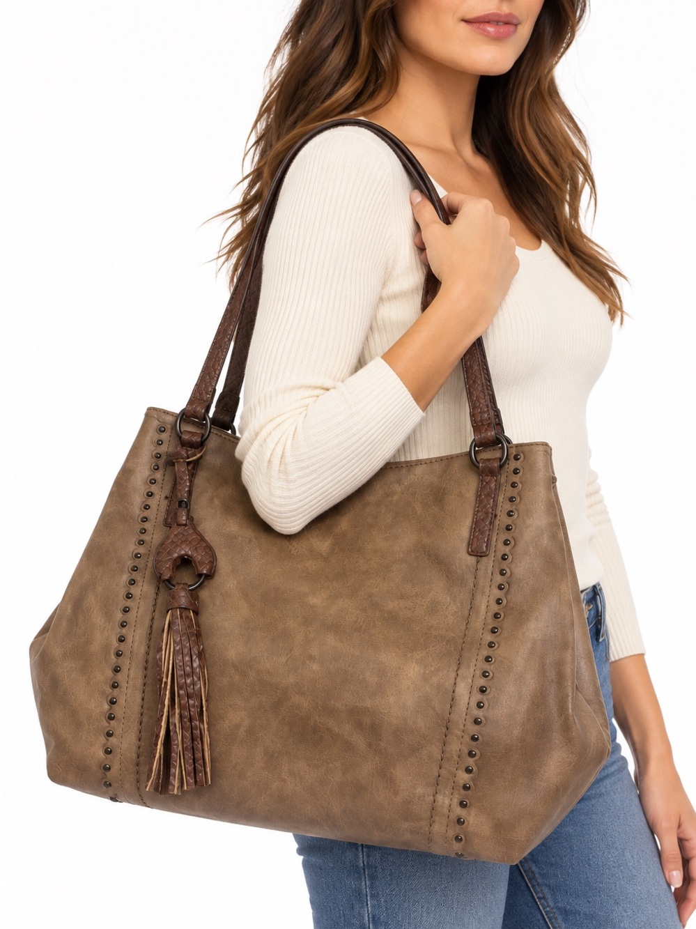 Darcy Marks London Vintage Tote Bag Brown Faux Leather Shoulder Bag